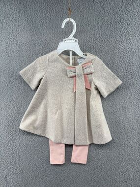 Tahari Baby 18M Herringbone Metallic Bow Dress Legging Set